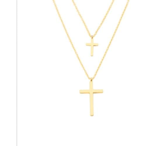 Fashion Gold Color Cross Necklace For Women New Short Pendant Charm Chain Wedding Elegant Female Plating Sweater Chain Jewelry