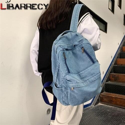 Fashion Solid Color Denim Backpack for Women 2021 Casual Female Schoolbag for Teenager Girls Multifunction Backpack Sac A Dos
