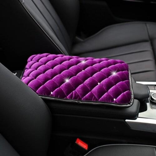 MUNIUREN Plush Rhinestones Car Armrest Pad Cover for Armrests Center Console Winter Warm Crystal Universal Car Armrest Box Pads