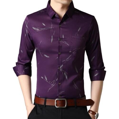Men Shirts Long Sleeve Turn Down Collar Wheat Ears Print Business Office Shirt Top 2021 Mens Clothing