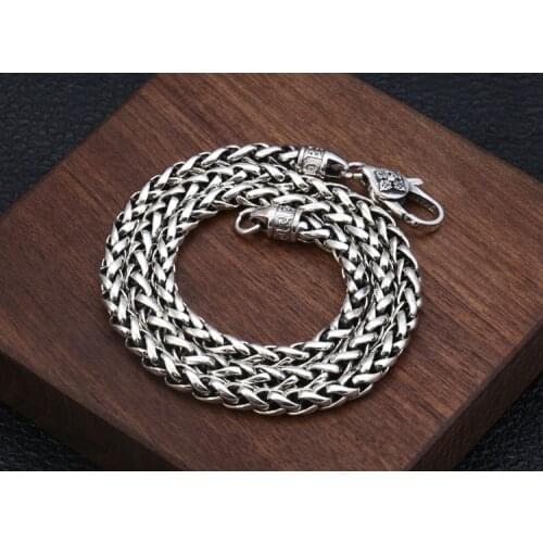 Solid 925 Sterling Thai Silver Om Mani Padme Hum Vajra rope link Chain Necklace men women jewelry 5mm A3980