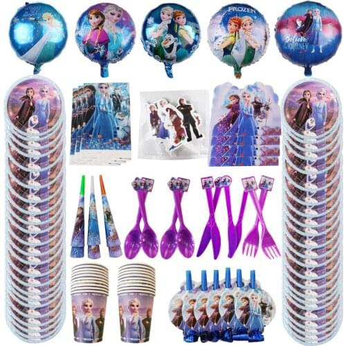 Disney Frozen Birthday Party Kids Girls Favor Disposable Tableware Set Paper Cup Plate Baby Shower For Party Decoration Supplies