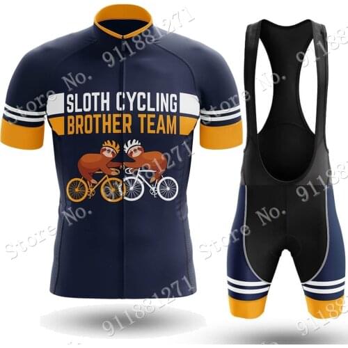 New Sloth Brother Team 2021 Cycling Jersey Set Summer Cycling Clothing Road Bike Shirts Suit Bicycle Bib Shorts MTB Wear Maillot