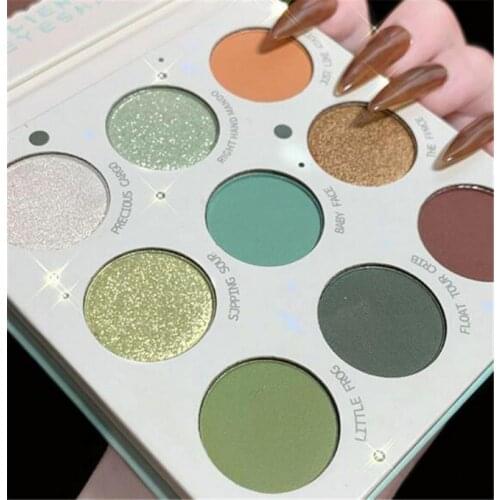 9 Colors Mint Green Eyeshadow Palette Colorful Shadows Pallet Glitter Highlighter Shimmer Make Up Pigment Matte Eye Shadow Tray