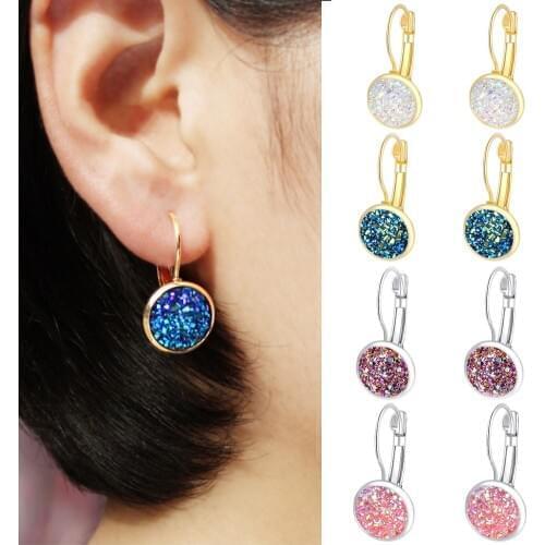 Handmade Multicolored Resin Clusters Clip Earrings For Women Girls Romantic Imitation Natural Stone Earrngs Jewelry KAE011