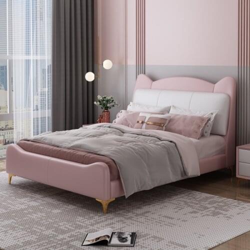 Nordic luxury leather bed childrens leather bed boys bed Princess sheet mans bed 1.5m modern youth leather bed
