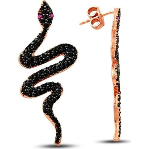 Snake Dangle Earring 925 Sterling Silver Drop Black Designer Turkish Earrings серьги серебро сережк