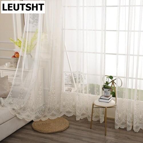 Green Leaf Embroidery Tulle Curtains for Living Room Bedroom Kitchen Modern Sheer Fabric Bay Window Home Decor