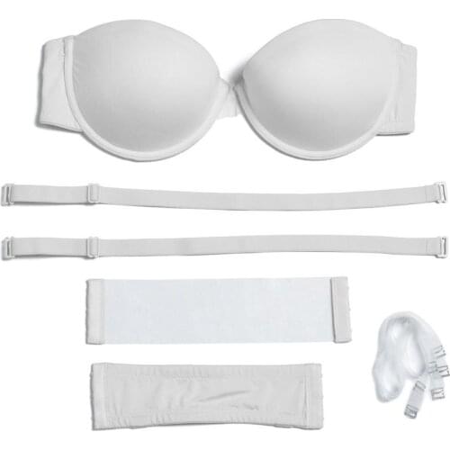 YANDW Push Up Women Bra Strapless Multiway Backless Lingerie Padded Solid White Bras For Women Plus Size A B C D DD E Cup