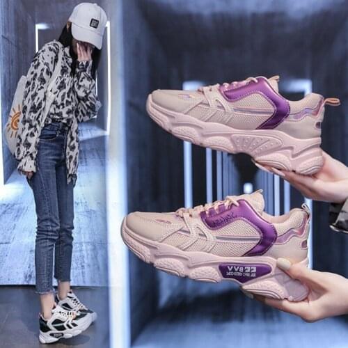 Womens Chunky Sneakers Thick Bottom Platform Vulcanize Shoes Fashion Breathable Casual Running Shoe for Woman Female 2021