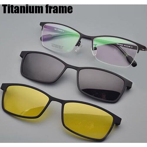 Half Frame Titanium Frame Glass Frame With Polarized Light Frosted Myopia Glasses Men Sunglasses Night-vision Clip Pure Titaniu