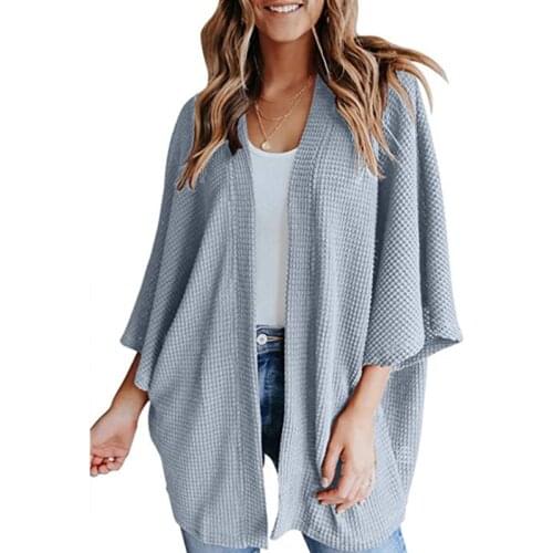 Knitted 3/4 Sleeve Women Cardigan Top Solid Color Open Front Sweater Coat Outwear Loose Party Knitting