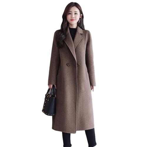 2020 Autumn Winter New Woolen Coat Women Fashion Korean Plus Size Casual Solid Faux Long Wool Coat Women Slim Wool Jacket H730