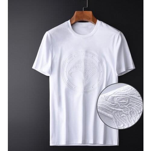 100% Cotton Mens T-shirt Luxury Eagle Head Embroidered Short Sleeve Man T-shirts Plus Size 4xl Solid Color O-neck Men Tee