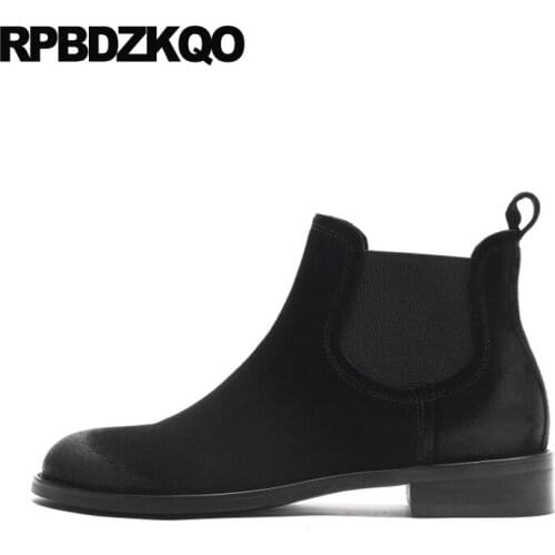 12 44 Black Chelsea Plus Size Big Ankle Shoes Suede Brand Women Winter Boots Genuine Leather 10 Slip On Ladies Chunky Round Toe