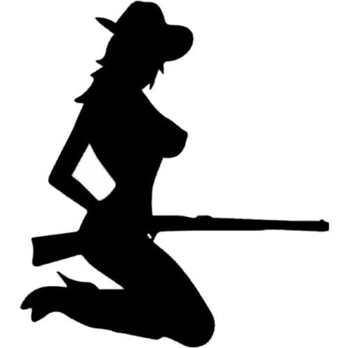 14.5*16.2CM Sexy Country Girl Gun Car Decals Cartoon Vinyl Car Stickers Car Styling Black/Silver C7-0809