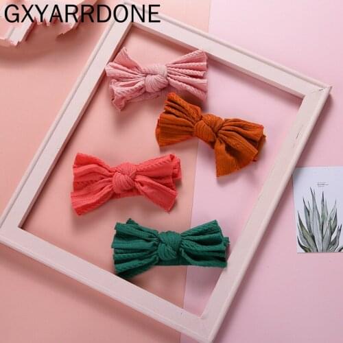 2021 Cable Knit Nylon Bow Headband Girls Kids Small Bow Elastic Hairbands Hair Accessories Baby Ribbed Knot Bow Headband