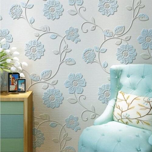 3D Floral Wall Paper Girls Bed Room TV Background Home Decor Wall Sticker Flower Wallpapers for Living Room Blue Yellow Pink