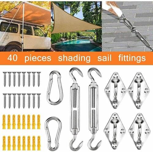 40pc/Set Sun Shade Sail Canopy Fitting Kit Stainless Steel Diamond Buckle Turnbuckle Spring Hooks Awning Special Fixed Accessory