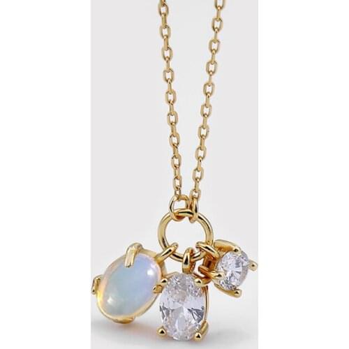 Amaiyllis 925 Sterling Silver Moonstone Crystal Clavicle Necklace Pendant Retro Fashion Temperament Necklace Jewelry