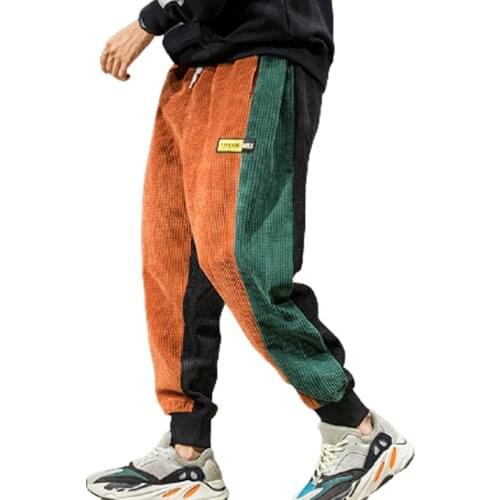 Autumn And Winter Personality Mens Trousers With Feet Corduroy Pants Loose Casual Large Size Contrast Color Long Pants