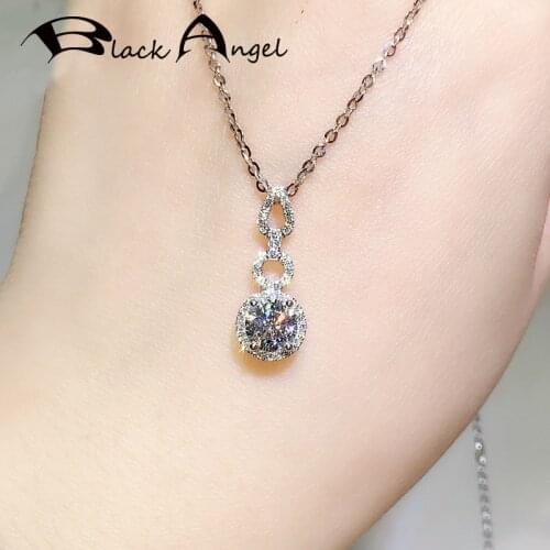 BLACK ANGEL Super Shiny White Zircon Created Moissanit 925 Silver Concentric Knot Pendant CZ Necklace for Women Wedding Jewellry