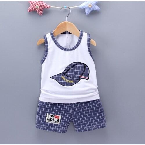 2020 Childrens Summer Clothing Cute Boy Girl Sleeveless Embroidered Hat Vest Shorts 2Pcs/Set Infant Cartoon Fashion Cotton Suit