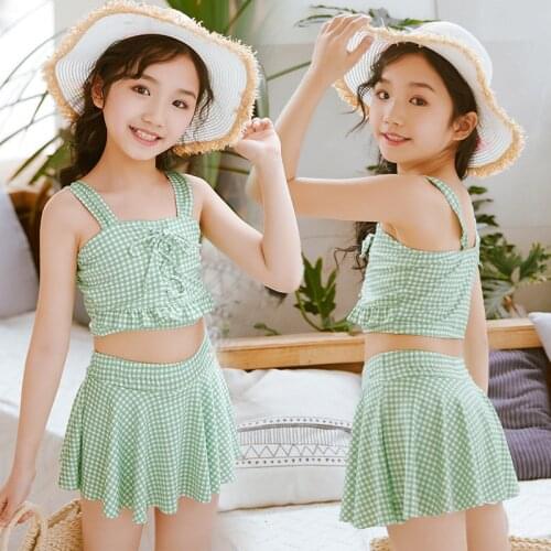 Childrens swimwear sweet princess plaid skirt children 8-11 years old in a bathing suit split XYY-164