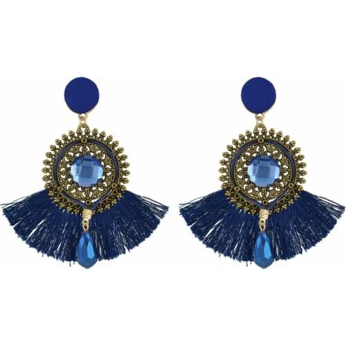 Bohemian Fringed Tassel Earrings for Women Ethnic Jewelry Rhinestone Cotton Thread Earring Indian Gypsy Tribal Jewelry Gift