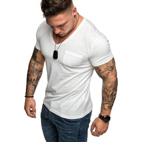 Fashion Mens Casual Short Sleeve Slim Fit Muscle Bodybuilding T-shirt Tee Tops V-neck
