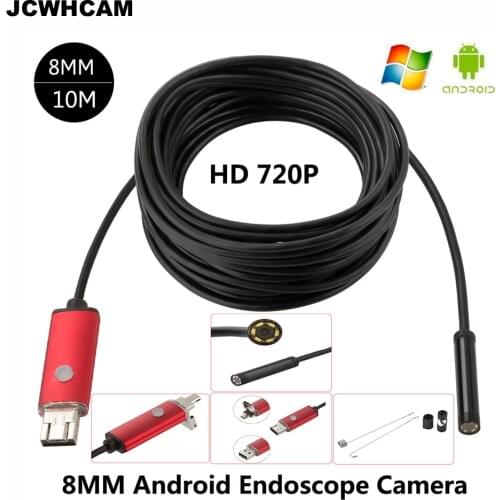 JCWHCAM 8MM Len HD Android USB Endoscope 10M Cable 6 LED Inspection OTG Borescope Endoscop IP68 Waterproof Mini Camera For PC