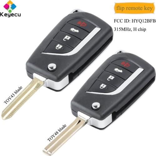 KEYECU Flip Remote Control Car Key With 4 Buttons 315MHz H Chip TOY43/ TOY48 Blade - FOB for Toyota Camry 2018 FCC ID: HYQ12BFB