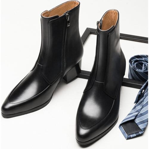 Size 37-44 Classical White Boots Men Heels 5 cm Top Quality Pointe Toe Man Formal Dress Soft Leather Shoes