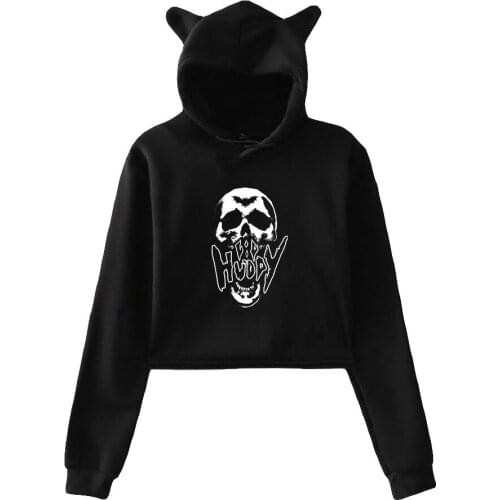 Lil Huddy Cat Ear Hoodies Women Long Sleeve Hooded Crop Sweatshirts Hot Sale Casual Streetwear Clothes