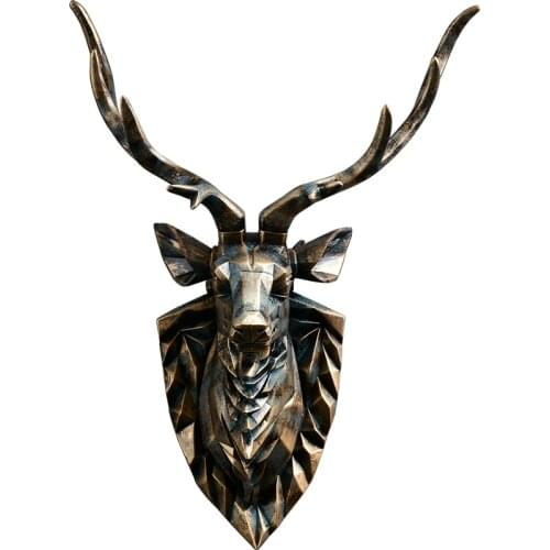[MGT]American retro imitation copper wall hanging deer head animal statue decoration creative home living room decoration crafts