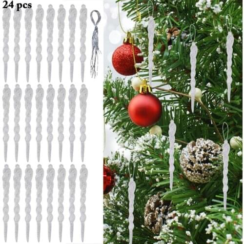 24PCS Fashion Christmas Icicle Ornament Realistic Icicle Decoration Christmas Ornament Christmas Tree Decoration Supplies
