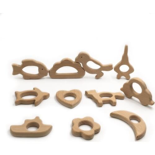 Organic Beech Wooden Animal Natural Handmade Wooden Teether Baby Gif DIY Wooden Personalized Pendent Eco-Friendly Baby Teether