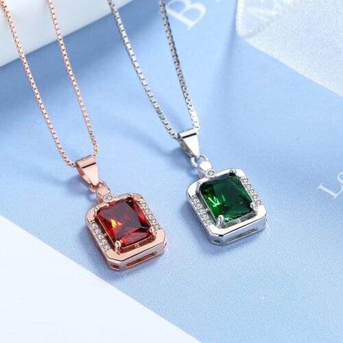 Korean Version of Jewelry Accessories S925 Sterling Silver Women Necklace Pendant Ruby Emerald Pendant Wedding Party Gift