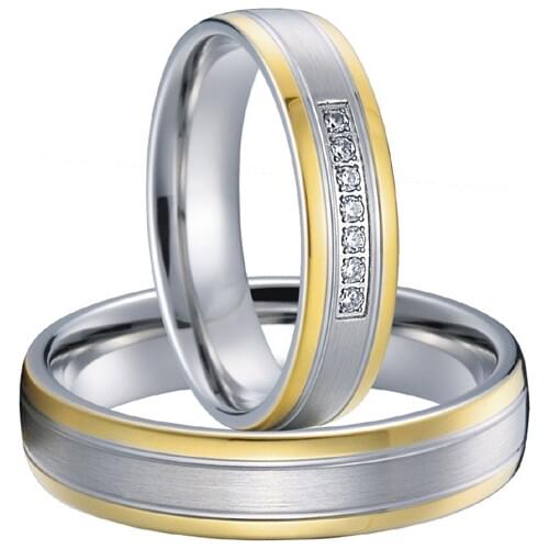 Custom Bridal Pair titanium steel couples wedding rings sets 2015 new gold color alliances anel