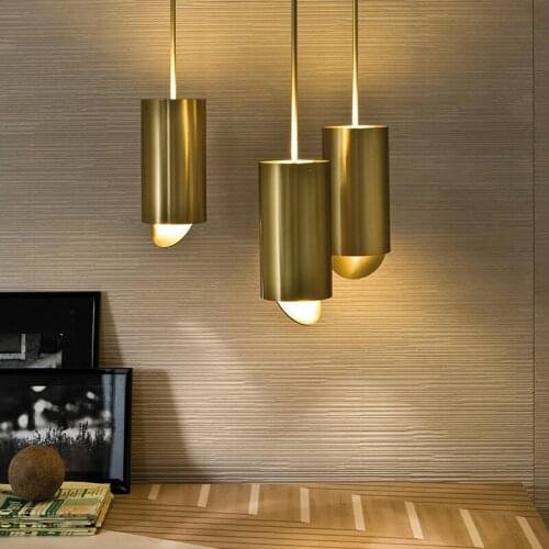 Restaurant simple long cylindrical chandelier Nordic bar lamps post-modern creative personality gold single-headed chandelier