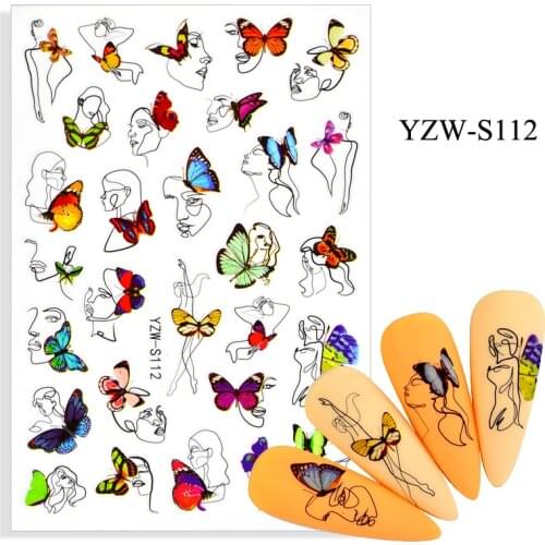 3D Stickers for Nails Self-adhesive Line Girl Woman Face Nail Art Decorations Butterfly Flower Sticker Nail Foil Accessories