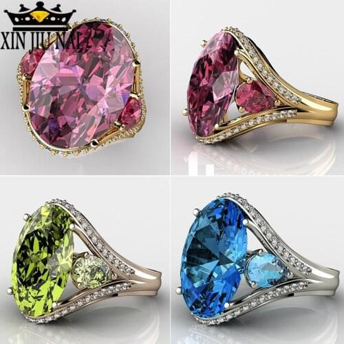 Silver 925 colorful geometric zircon large gem emale rose gold oval rings jewelry gift high quality diamond rings for women