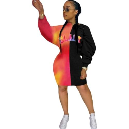 Long Sleeve sweatshirt Mini Dress Patchwork Black And Red Color Pullover Winter Dresses Turtleneck Trending Clothes for Women