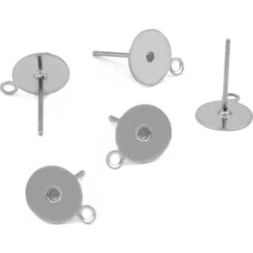 Gold color Stainless Steel Earrings Post Findings Flat Circle Glue Pad Bezel Hanger Linker Cabochon Base Earring Settings DIY