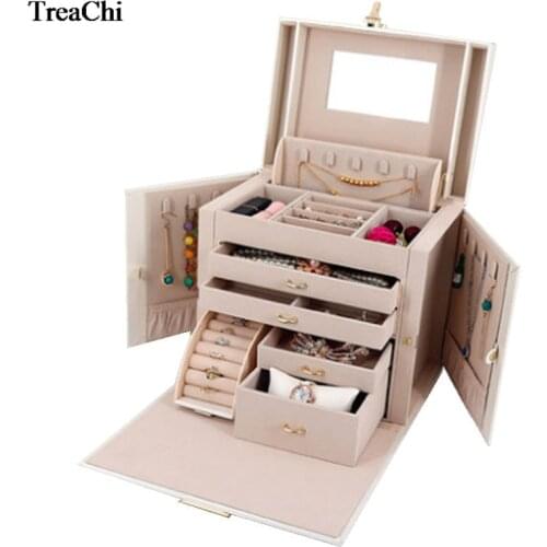 Large Capacity Jewelry Display Storage Box Armoire Dressing Case Jewelry Organizer Carrying Case Princess Wedding Gift With Lock