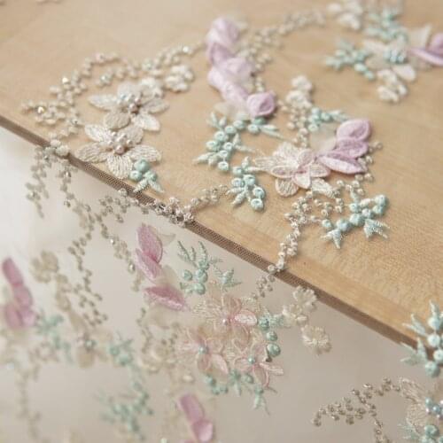 High quality soft mesh lace tissu Pin bead stick drill embroidery fabric Fashion dress fabrics