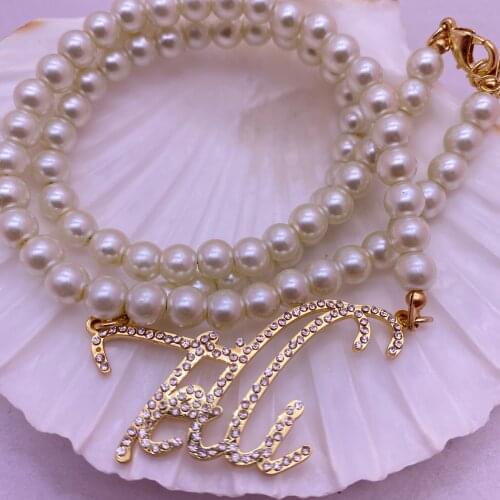 Customized Name Pearl Necklace Custom Diamond Bling Name Pendant Necklace Personalized Stainless Steel Necklaces For Women Gift