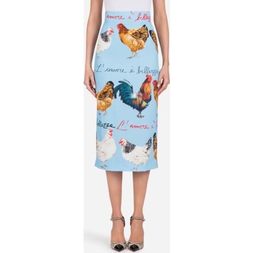 Women Customize Plus Size 3XS-10XL Sky Blue Animal Print Knee Length Skirt