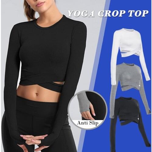 Vertive Tight Seamless Yoga Shirts sportwear Women long Sleeve Cropped Gyms Tops Fitness female Running Workout Sport T-Shirts