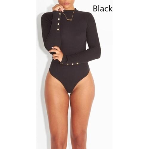 Women Long Sleeve Bodysuit Fashion Stretch Womens Bodysuit With Button Solid Slim Casual Ladies Rompers Autumn Clothing